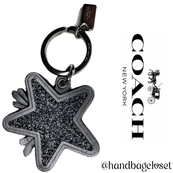 Coach Glitter And Leather Gray Gunmetal Shooting Star Keychain - Picture 1 of 6